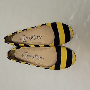 Lillybee U navy/yellow stripe collegiate flats, fabric sz 7